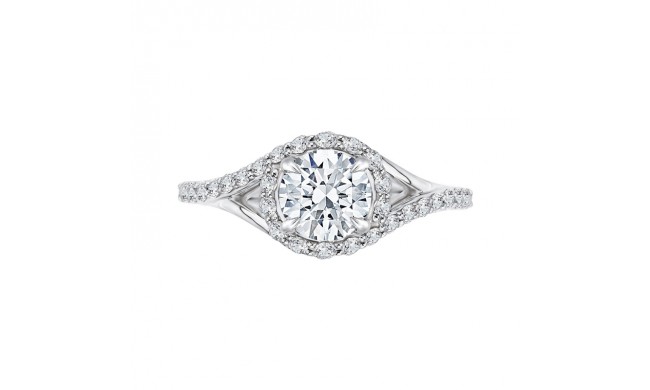 Shah Luxury 14K White Gold Round Diamond Halo Engagement Ring with Split Shank (Semi-Mount)