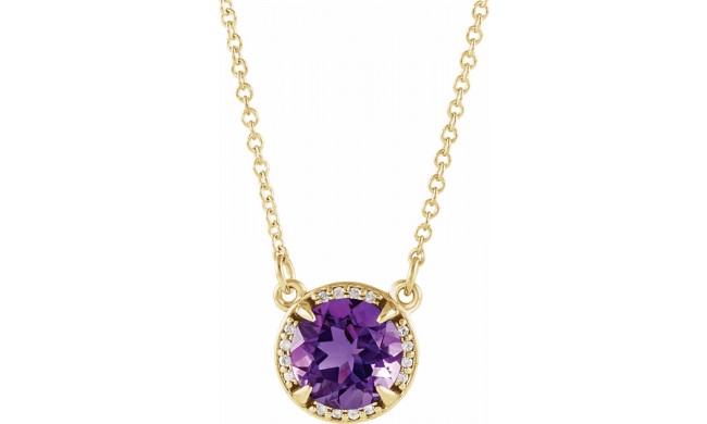 14K Yellow 8 mm Round Amethyst & .05 CTW Diamond 16 Necklace