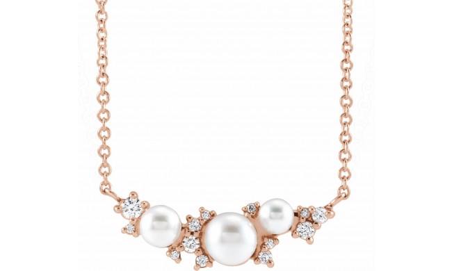 14K Rose Akoya Cultured Pearl & .08 CTW Diamond 18 Necklace