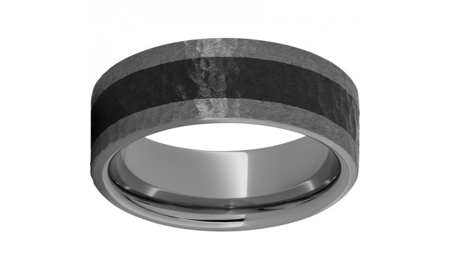 Rugged Tungsten  8mm Pipe Cut Band with Black CeramicInlay and Hammer Finish