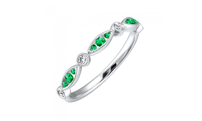 Gems One 14Kt White Gold Diamond (1/20Ctw) & Emerald (1/5 Ctw) Ring