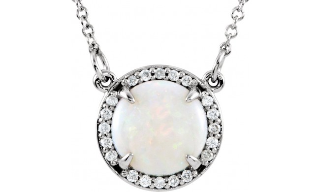 14K White Opal & .05 CTW Diamond 16 Necklace