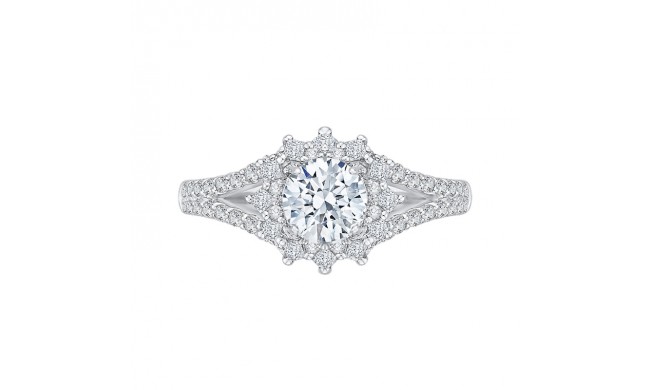 Shah Luxury 14K White Gold Round Diamond Halo Engagement Ring with Split Shank (Semi-Mount)