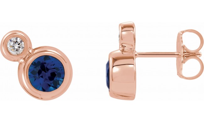 14K Rose Blue Sapphire & .03 CTW Diamond Earrings