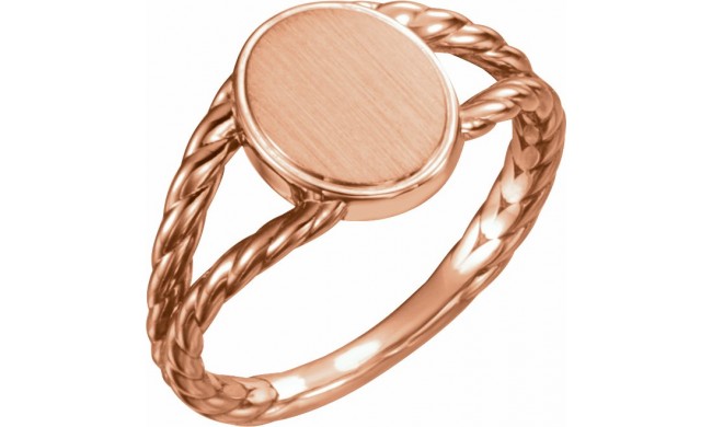 14K Rose 11x9 mm Oval Rope Signet Ring