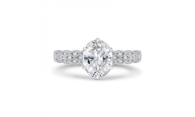 Shah Luxury 14K White Gold Oval Diamond Engagement Ring with Milgrain (Semi-Mount)