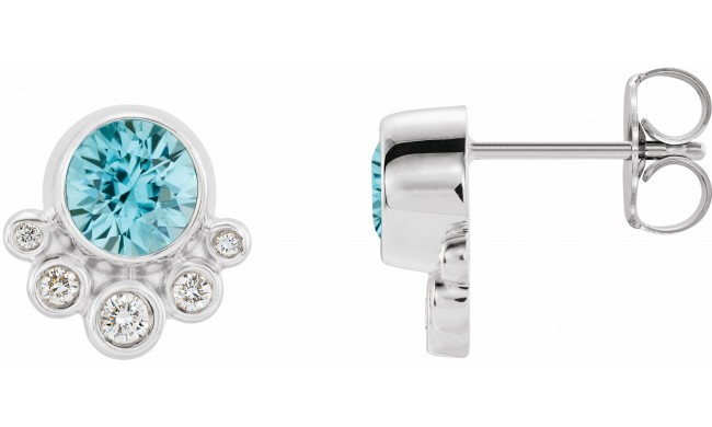 14K White Blue Zircon & 1/8 CTW Diamond Earrings