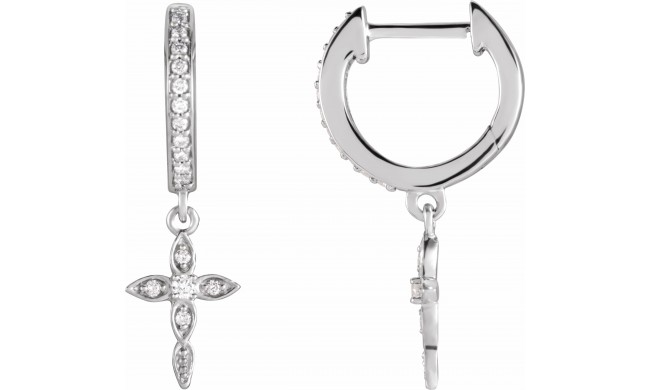 14K White 1/8 Diamond Cross Hoop Earrings