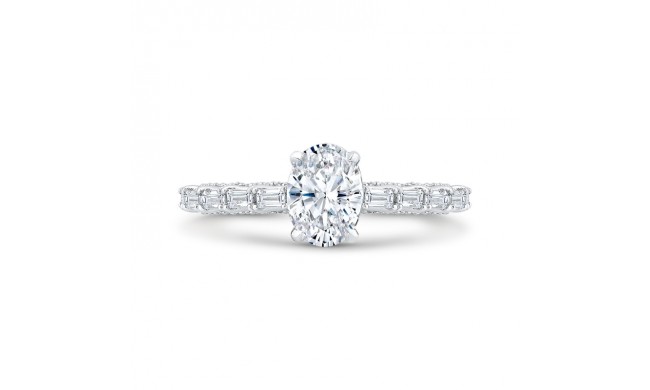 Shah Luxury 14K White Gold Ovel Diamond Solitaire Plus Engagement Ring (Semi-Mount)