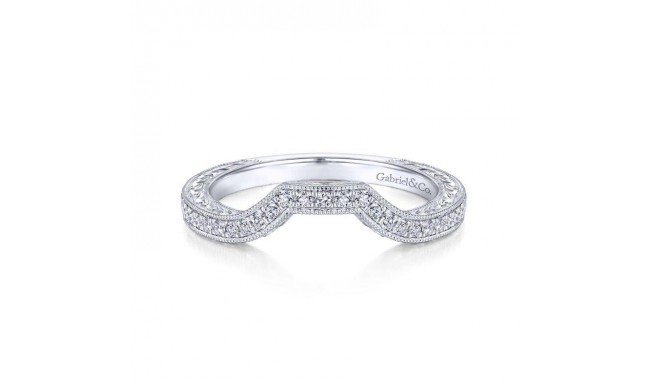 Gabriel & Co. 14k White Gold Victorian Curved Wedding Band