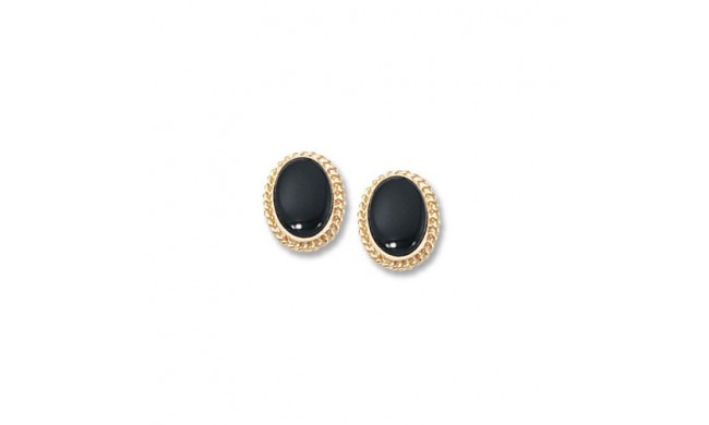 14K Yellow Gold  8X6 Onyx Stud Earrings