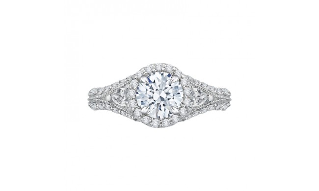 Shah Luxury 14K White Gold Round Diamond Halo Engagement Ring with Split Shank (Semi-Mount)