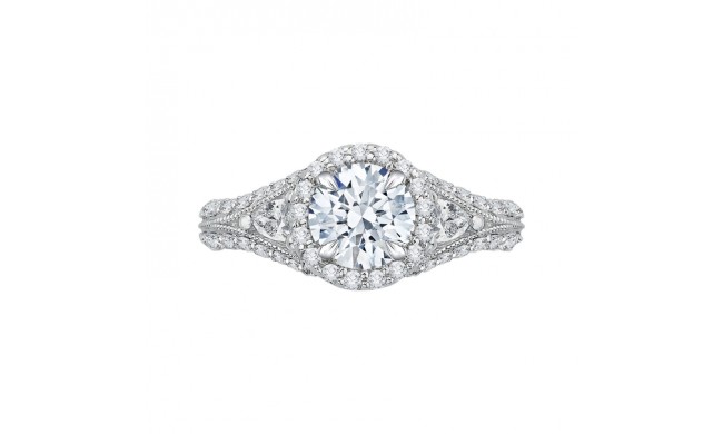 Shah Luxury 14K White Gold Round Diamond Halo Engagement Ring with Split Shank (Semi-Mount)