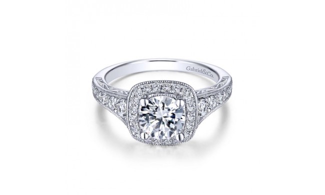 Gabriel & Co. 14k White Gold Victorian Halo Engagement Ring