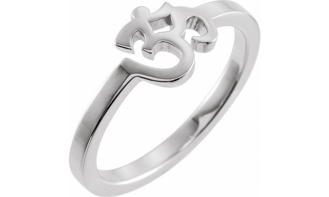 14K White Petite Om Ring