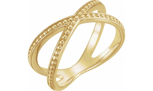 14K Yellow Beaded Criss-Cross Ring