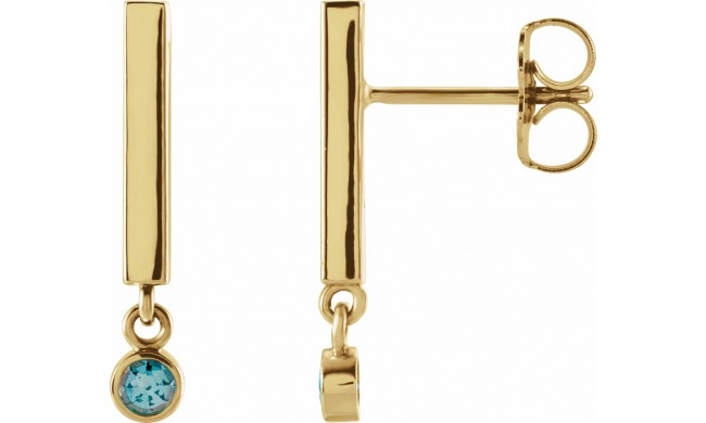 14K Yellow Aquamarine Bar Earrings