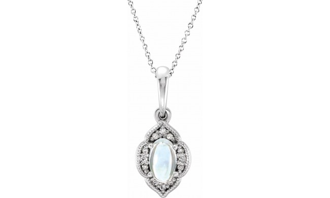 14K White Rainbow Moonstone & .03 CTW Diamond Clover 16-18 Necklace