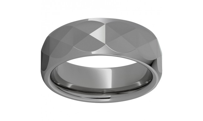 Rugged Tungsten  8mm Domed Band with Triangle Facets and Polished Finish