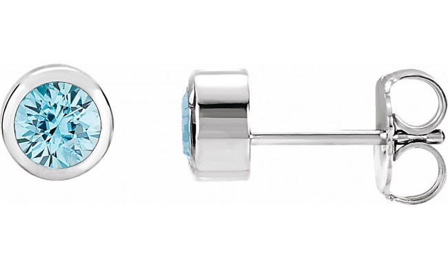 14K White 4 mm Round Genuine Blue Zircon Birthstone Earrings