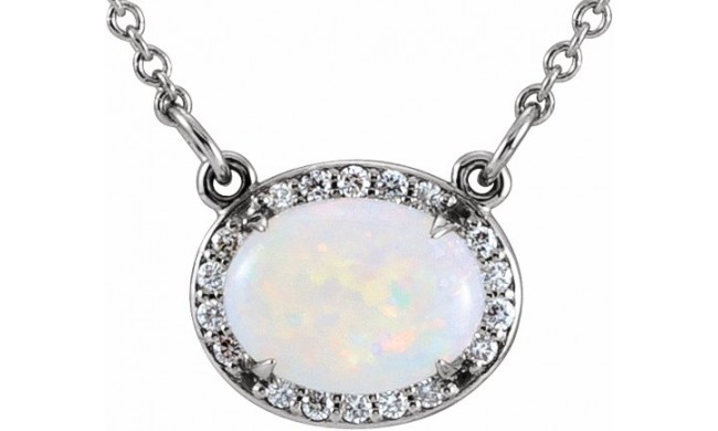 14K White Opal & .07 CTW Diamond Halo-Style 16 1/2 Necklace