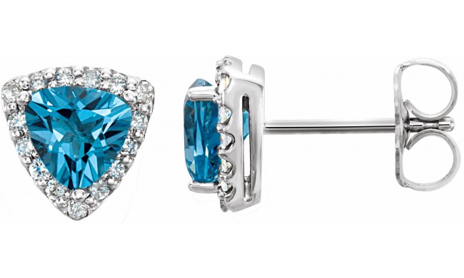 14K White Swiss Blue Topaz & .08 CTW Diamond Earrings