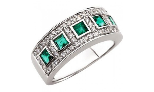 14K White Emerald & 3/8 CTW Diamond Ring