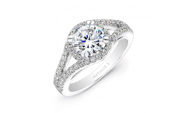 18k White Gold Split Shank Halo Diamond Engagement Ring