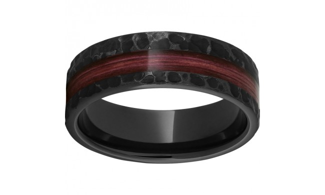Black Diamond Ceramic Pipe Cut Band with Cabernet Barrel Aged Off-Center Inlay and Moon Finish