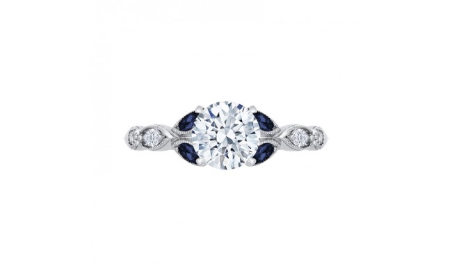 Shah Luxury 14K White Gold Round Diamond Engagement Ring with Sapphire (Semi-Mount)