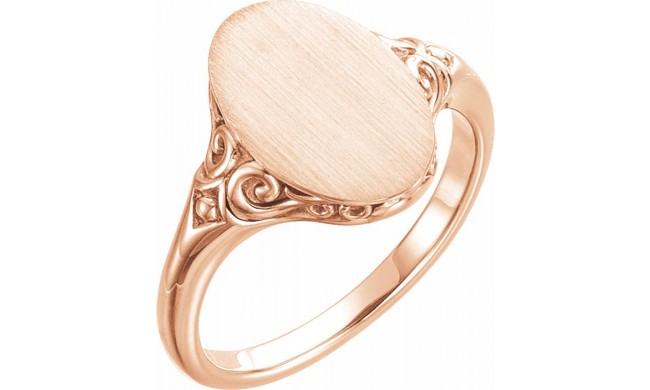 14K Rose 13x9 mm Oval Signet Ring