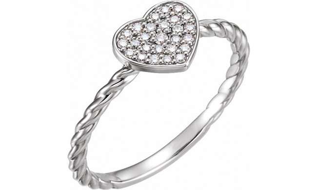 14K White 1/8 CTW Diamond Heart Rope Ring