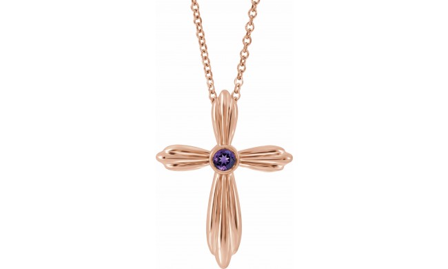 14K Rose Amethyst Cross 16-18 Necklace