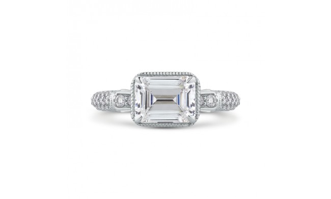 Shah Luxury 14K White Gold Emerald Cut Diamond Vintage Engagement Ring (Semi-Mount)