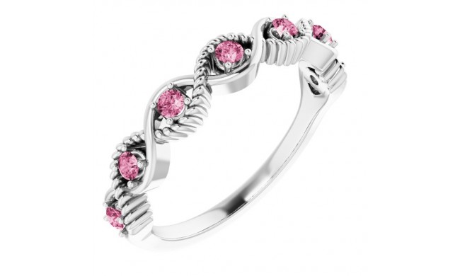 14K White Pink Tourmaline Stackable Ring