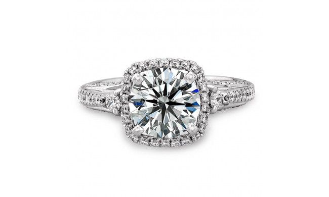 18k White Gold Diamond Halo Engagement Ring with Side Stones