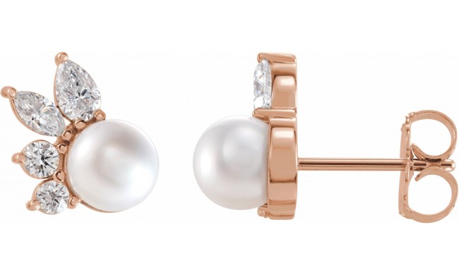 14K Rose Akoya Cultured Pearl & 1/2 CTW Diamond Earrings