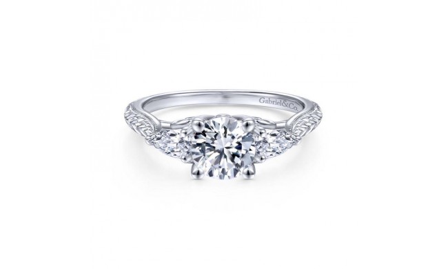 Gabriel & Co. 14k White Gold Art Deco Straight Engagement Ring