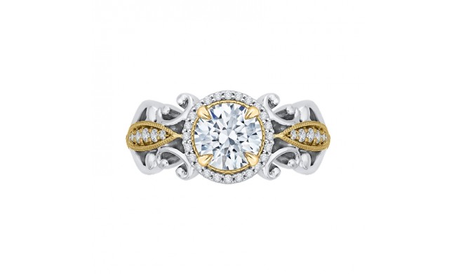 Shah Luxury 14K Two-Tone Gold Round Diamond Halo Engagement Ring (Semi-Mount)