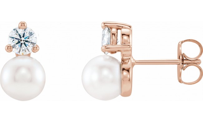 14K Rose Freshwater Cultured Pearl & 1/2 CTW Diamond Earrings