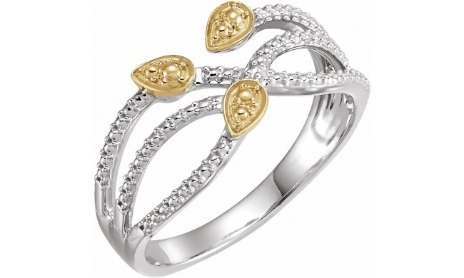 14K White & Yellow Criss-Cross Leaf Ring