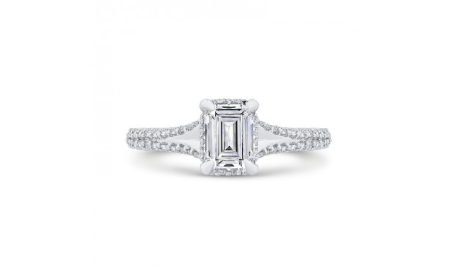 Shah Luxury Emerald Diamond Engagement Ring In 14K White Gold with Split Shank (Semi-Mount)