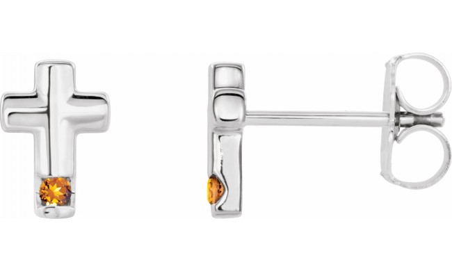 14K White Citrine Cross Earrings