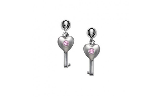 Sterling Silver Pink Sapphire Heart with Key earrings