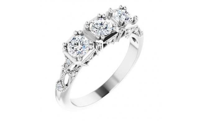 14K White 9/10 CTW Diamond Vintage-Inspired Three-Stone Anniversary Band