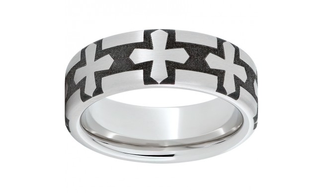 Serinium Pipe Cut Band with Gothic Cross Laser Engraving