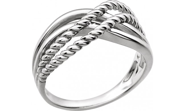 14K White Crossover Rope Design Ring