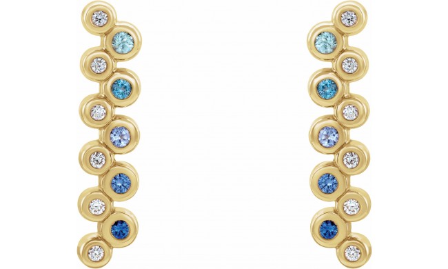 14K Yellow Blue Multi-Gemstone & 1/10 CTW Diamond Bezel-Set Bar Earrings