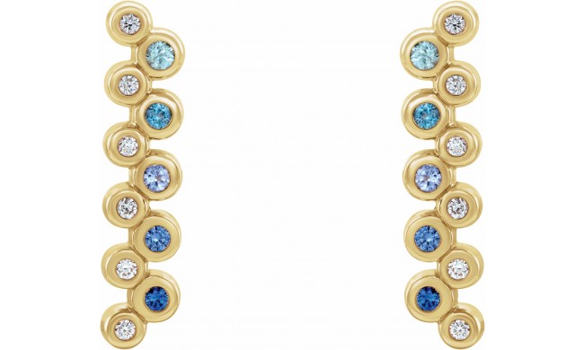 14K Yellow Blue Multi-Gemstone & 1/10 CTW Diamond Bezel-Set Bar Earrings