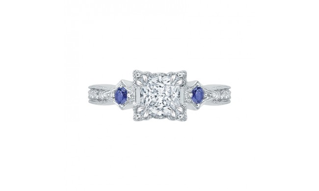 Shah Luxury 14K White Gold Princess Diamond Engagement Ring with Sapphire (Semi-Mount)